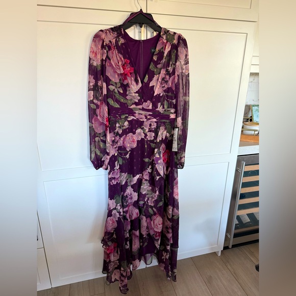 Macy's Purple Floral Long Sleeve Dress - Picture 1 of 7